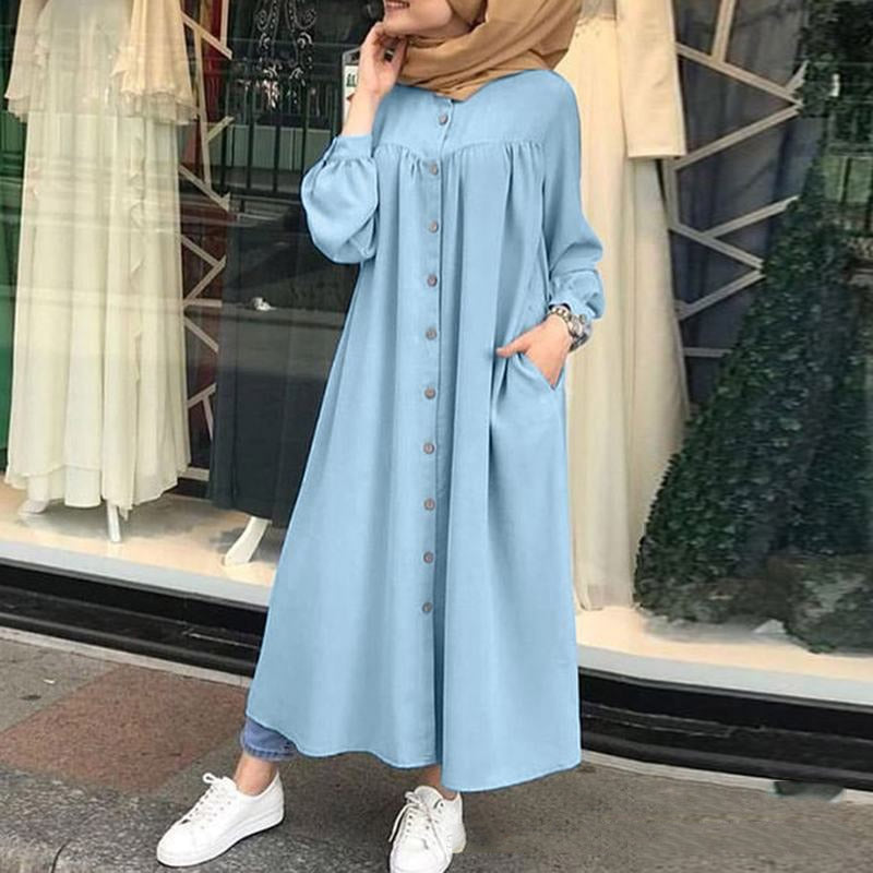 Work Dresses with Pockets Women's Solid Color Long Sleeve Shirt Dress Casual