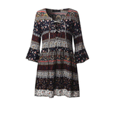 Beth Dutton Bohemian Dress Winter Autumn Midi Dresses Long Sleeve Floral Rayon Tied Dress