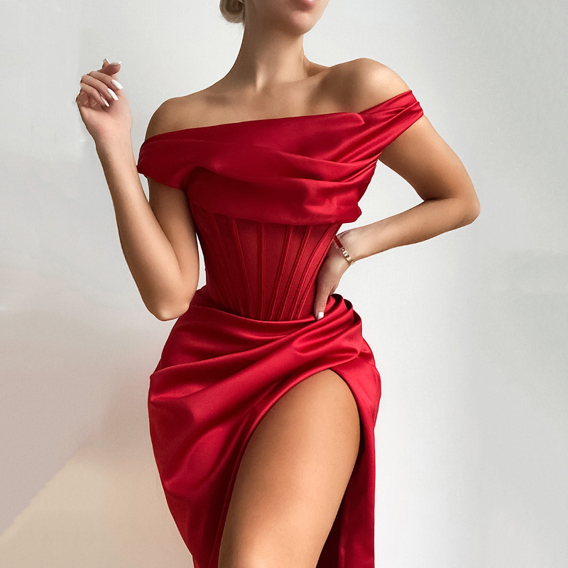 Bella Hadid Dress One-Shoulder Fold Split Dress