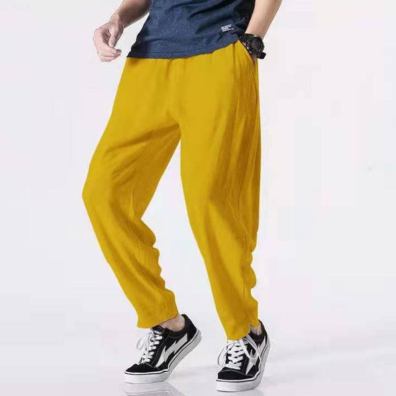 Linen Pants Straight Leg Pants Drawstring Lightweight Elastic Beach Pants Summer Men's Casual Pants Loose Harem