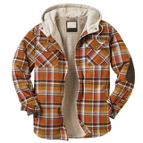 Mens Flannel Jacket with Hoodie Fleece-Lined Autumn and Winter Thickening Cotton-Padded Coat Plaid Long Sleeve Hooded Jacket