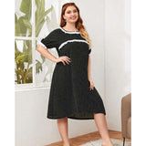 Women Plus Size Midi Dresses Polka Dot Lace Stitching Dress