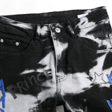 J Shaped Jeans Original Hole Patch Stretch Letter Embroidered Stretch Black Jeans