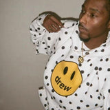Justin Bieber Drew House Spring and Autumn Sweater Drew Polka Dot Smiley Printed Hip Hop Men's and Women's Casual Hooded Sweater