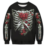 Black Rose Hoodie Skull Rose round Neck Sweater