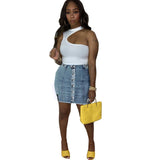 Women Plus Size Denim Dresses Slim Fit Slimming Elastic Waist Denim Hip-Wrapped Skirt