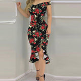 Knee Length Semi Formal Dresses for Wedding Summer Sexy off-Shoulder Printed Dress