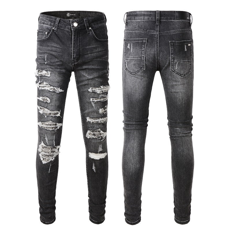Amiri Jeans Casual Hip Hop Wash Splash-Ink Painted Slim Jeans Casual Fashionable 852