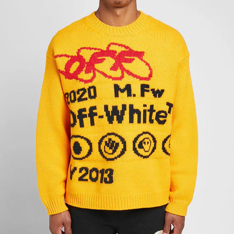 Off White Winter Sweaters Autumn and Winter Wool Pullover Men's and Women's Yellow Sweater