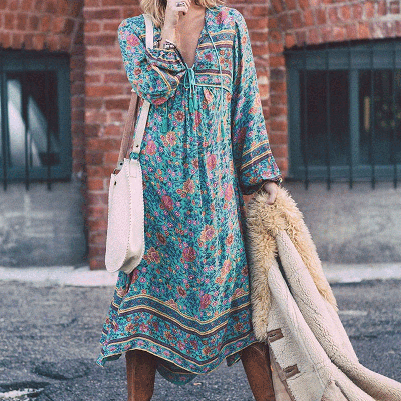 Beth Dutton Bohemian Dress Summer Spring Midi Dresses Printed Women's Long Dress