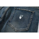 Off White Winter Pants Autumn and Winter Brushed Vintage Washed Denim Trousers