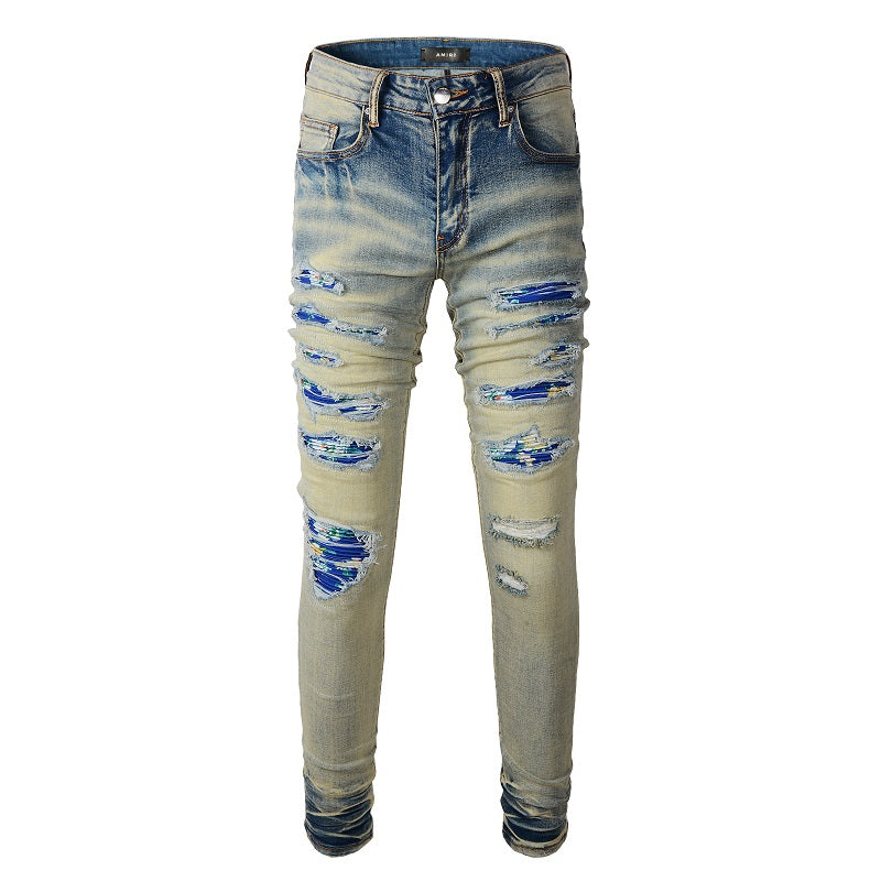 Amiri Jeans Casual Hip Hop Wash Splash-Ink Painted Slim Jeans Casual 837