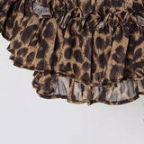 Mariah Carey Dress Stand-up Collar Puff Sleeve Leopard Print Mini Dress Waist Dress