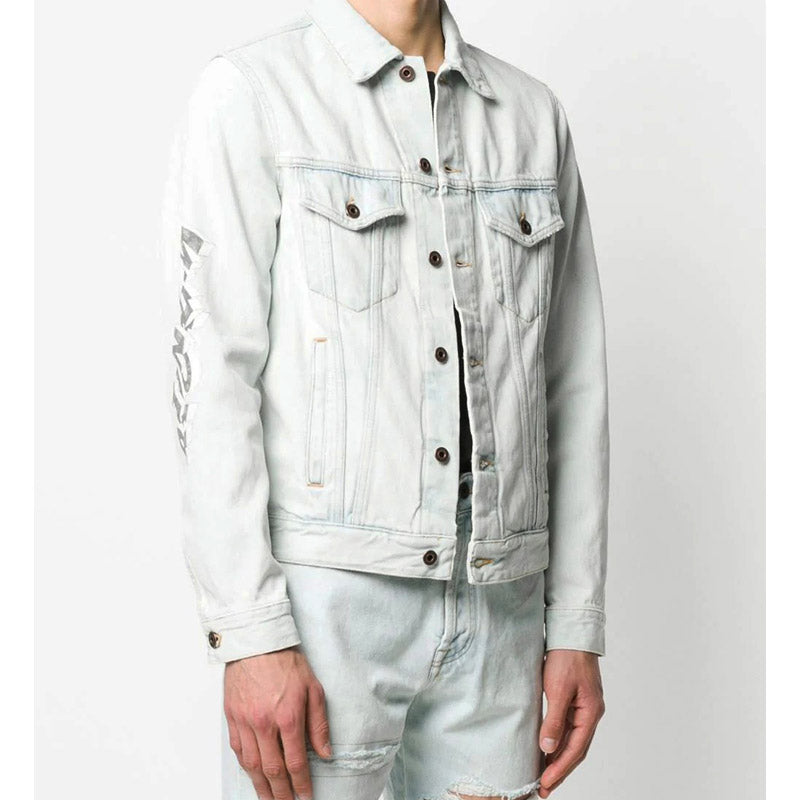 Off White Winter Coat Wood Arrow Letter Arrow Washed Denim Jacket Coat