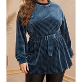 Women Plus Size Tops Velvet Waisted Long-Sleeved Shirt