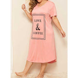 Women Plus Size Midi Dresses Pink Letters Loose Short Sleeve Dress