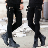 J Shaped Jeans Men's Motorcycle Elastic Pleated Zipper Tooling Large Size