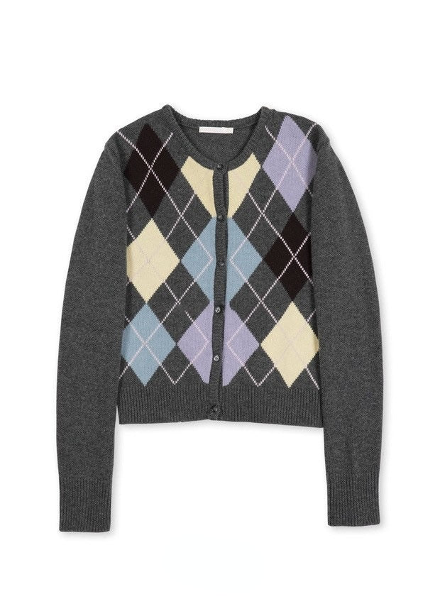 Preppy Aesthetic Outfits Diamond Plaid Knitted Cardigan