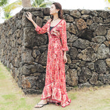 Beth Dutton Bohemian Dress Winter Autumn Midi Dresses V-neck Oversized Skirt Holiday Floral Print Dress