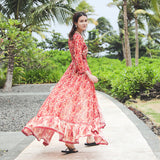 Beth Dutton Bohemian Dress Winter Autumn Midi Dresses V-neck Oversized Skirt Holiday Floral Print Dress