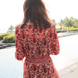 Beth Dutton Bohemian Dress Winter Autumn Midi Dresses V-neck Oversized Skirt Holiday Floral Print Dress