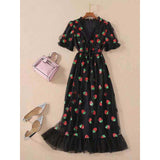 Pink Strawberry Dress Cottagecore Midi Dress Aesthetic Fairycore Dress Prom Dress