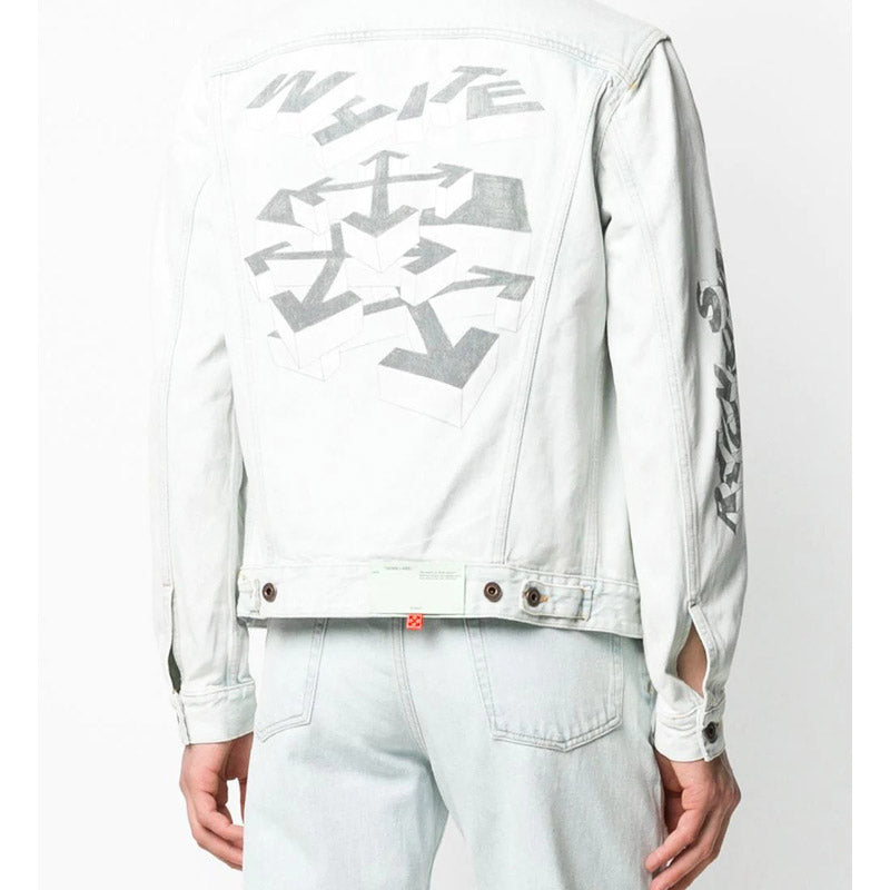 Off White Winter Coat Wood Arrow Letter Arrow Washed Denim Jacket Coat