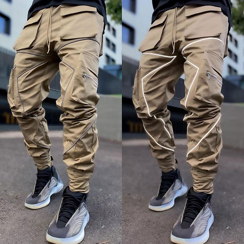 Cargo Pants Men's Pants Solid Color Casual Sweatpants Multi-Pocket Overalls Loose Straight Outdoor Personality Trousers Ankle-Tied Pants Men