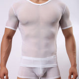 Transparent Shirt for Men Tight Sexy Mesh Transparent Short Sleeve T-shirt