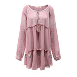 Women Dresses Bohemian Personalized Embroidered Flower Long Sleeve Shirt Dress