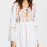 Women Dreese Summer Bell Sleeve Bohemian Solid Color Embroidered Fashion Dress