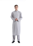 Mens Thobes Muslim Solid Color Two-Piece Set Men's Robe