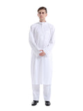 Mens Thobes Muslim Solid Color Two-Piece Set Men's Robe