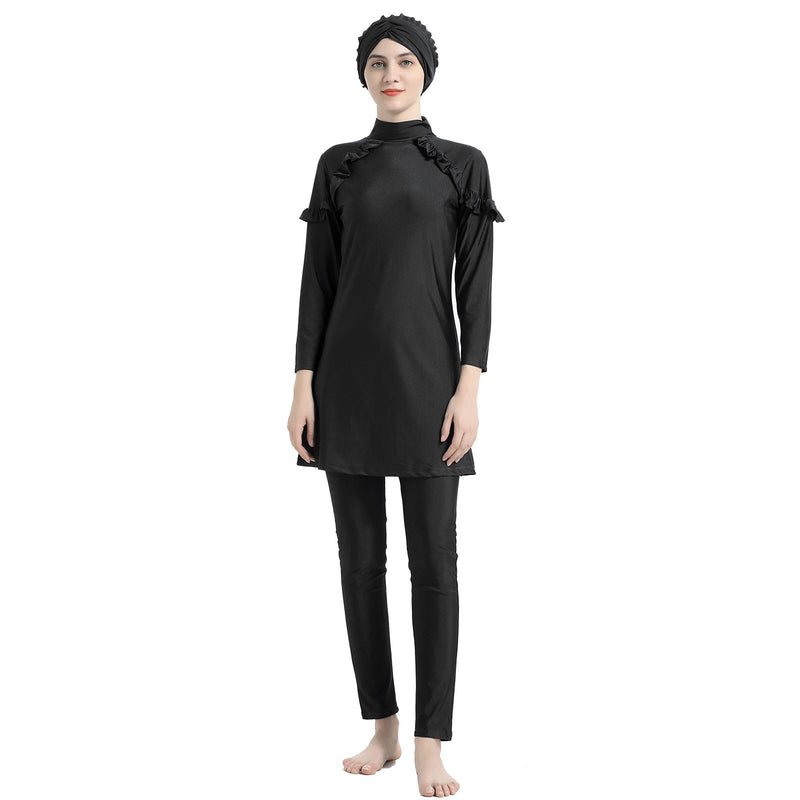 Burkini Swimwear Muslim Fashion Outfits Plus Size Long Sleeve Trousers Black Slimming Women's Swimwear