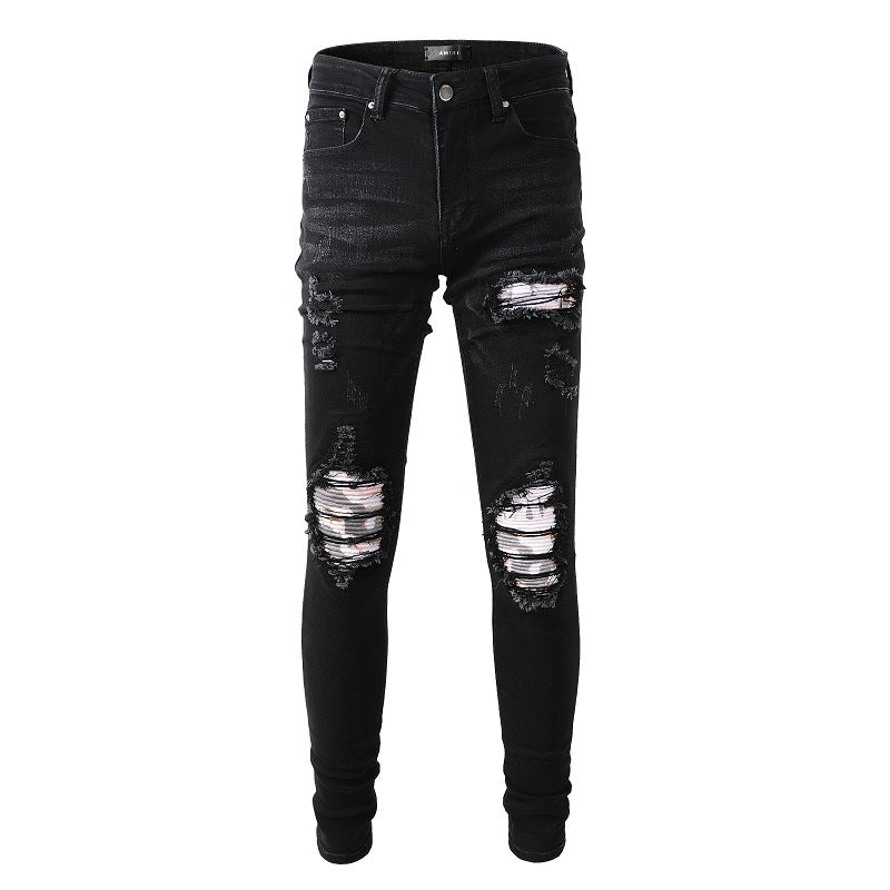 Amiri Jeans Casual Hip Hop Wash Splash-Ink Painted Slim Jeans Casual Fashionable