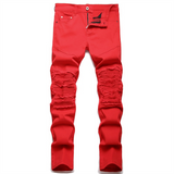 J Shaped Jeans Beggar Men's Jeans Slim Straight Ripped Large Size Pleated
