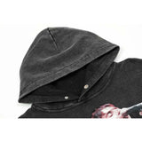 Present Hoodie Rapper Portrait Letter Print Hoodie Vintage Distressed