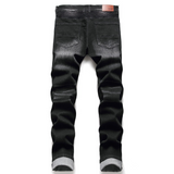 J Shaped Jeans New Men's Jeans Slim Straight Pleated Zipper Motorcycle Snowflake Holes, Blue