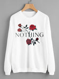 Black Rose Hoodie Rose Graphic Print Crew Neck Sweater