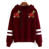 Black Rose Hoodie Long Sleeve Loose Rose Embroidered Sweater