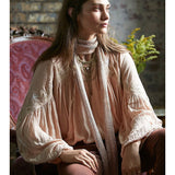 Women Dresses Flower Embroidered V-neck Embroidered Romantic Lantern Sleeve Blouse Top