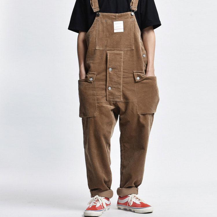 Corduroy Suspender Pants Men's plus Size Retro Sports Trousers Jumpsuit Loose Suspender Trousers Men Denim Overalls