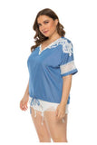 Women Plus Size Tops Loose Stitching Denim Short Sleeve Top for Women