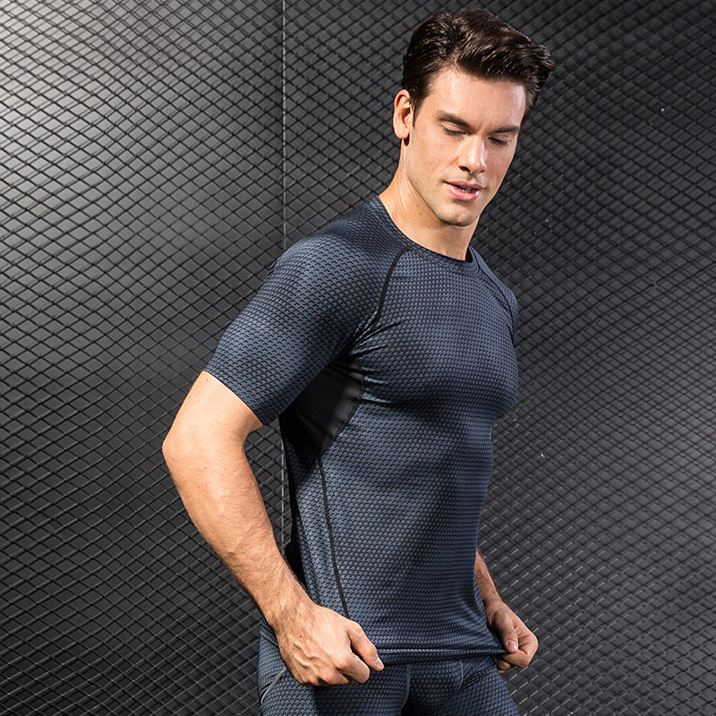 Moisture Wicking Shirts Men's 3D Three-Dimensional Printing Running Training Short Sleeve Tight Elastic Wicking Quick Drying Clothes