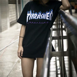 Thrasher T Shirt Ice Blue Flame Loose Short Sleeve