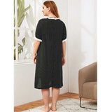 Women Plus Size Midi Dresses Polka Dot Lace Stitching Dress