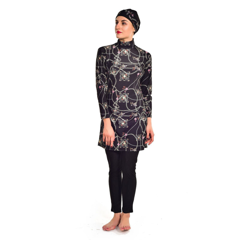 Burkini Swimwear Muslim Fashion Outfits Printed Plus Size Conservative with Hat Plus Size Women Swimsuit
