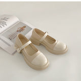 Nude Block Heel Sandals Retro British Style Mary Jane Leather Shoes