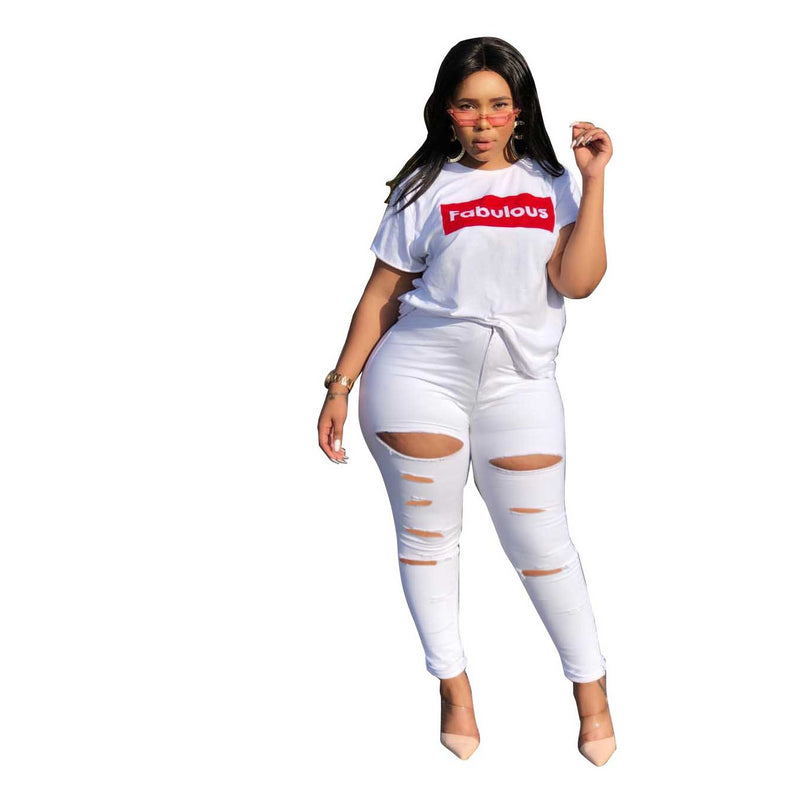 Women Plus Size Jeans Slim Ripped Denim Skinny Pants