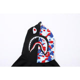 Shark Print Hoodie Printed Head Embroidered Green Camouflage Stitching Zipper Sweater Coat Men's Hip Hop